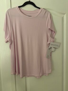 Magaschoni Women's Pink Ribbed Short Sleeve Tee. Modal fabric. Stretchy 1X NWT